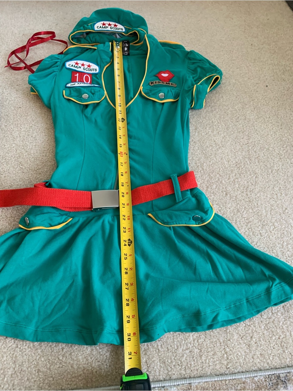 Spirit Sweet Camp Girl Costume in Green with Red Belt - size Small - Picture 6 of 8